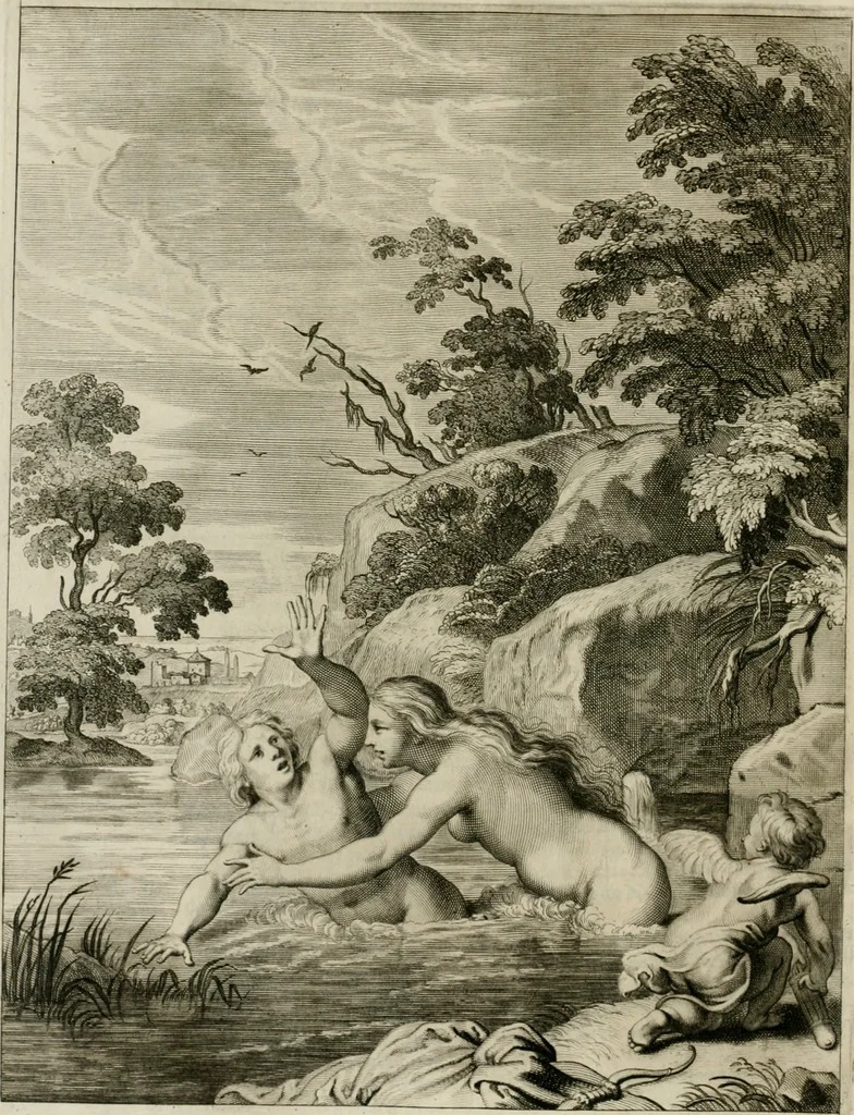 An illustration from Tableaux du temple des muses : tirez du cabinet de feu Mr. Fauereau, conseiller du roy en sa Cour des aydes, & grauez en tailles-douces par les meilleurs maistres de son temps, pour representer les vertus & les vices, sur les plus illustres fables de l'antiquité, 1655, leaf 329