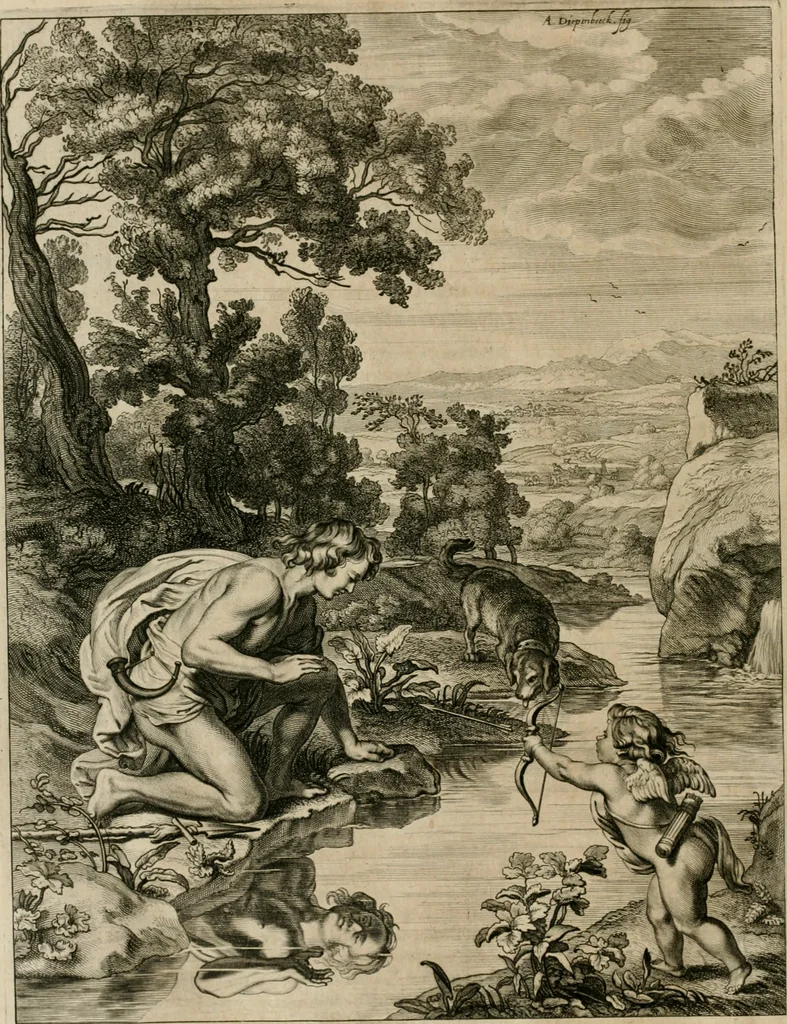 An illustration from Tableaux du temple des muses : tirez du cabinet de feu Mr. Fauereau, conseiller du roy en sa Cour des aydes, & grauez en tailles-douces par les meilleurs maistres de son temps, pour representer les vertus & les vices, sur les plus illustres fables de l'antiquité, 1655, leaf 379