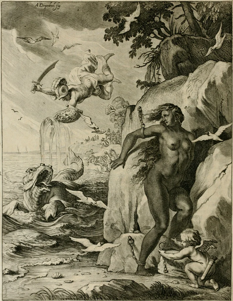 An illustration from Tableaux du temple des muses : tirez du cabinet de feu Mr. Fauereau, conseiller du roy en sa Cour des aydes, & grauez en tailles-douces par les meilleurs maistres de son temps, pour representer les vertus & les vices, sur les plus illustres fables de l'antiquité, 1655, leaf 419