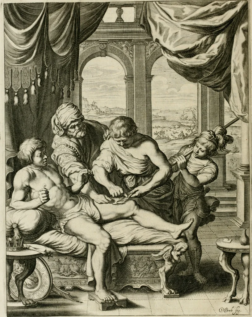 An illustration from Tableaux du temple des muses : tirez du cabinet de feu Mr. Fauereau, conseiller du roy en sa Cour des aydes, & grauez en tailles-douces par les meilleurs maistres de son temps, pour representer les vertus & les vices, sur les plus illustres fables de l'antiquité, 1655, leaf 489