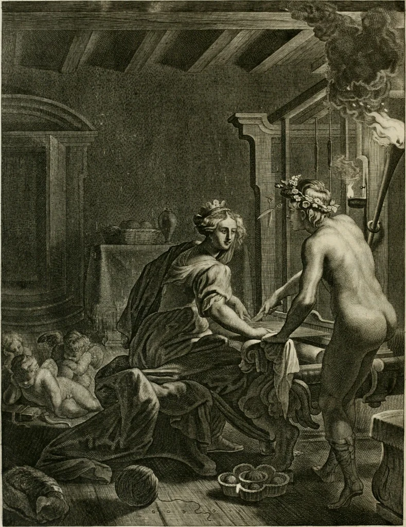 An illustration from Tableaux du temple des muses : tirez du cabinet de feu Mr. Fauereau, conseiller du roy en sa Cour des aydes, & grauez en tailles-douces par les meilleurs maistres de son temps, pour representer les vertus & les vices, sur les plus illustres fables de l'antiquité, 1655, leaf 499