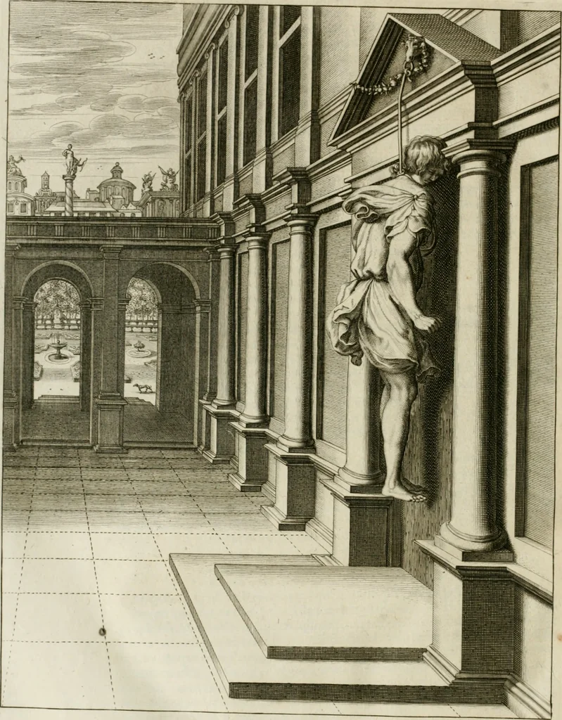 An illustration from Tableaux du temple des muses : tirez du cabinet de feu Mr. Fauereau, conseiller du roy en sa Cour des aydes, & grauez en tailles-douces par les meilleurs maistres de son temps, pour representer les vertus & les vices, sur les plus illustres fables de l'antiquité, 1655, leaf 529