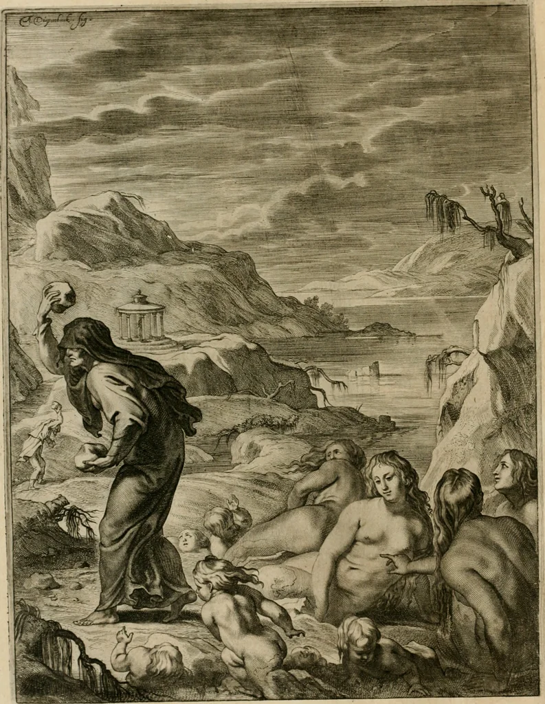 An illustration from Tableaux du temple des muses : tirez du cabinet de feu Mr. Fauereau, conseiller du roy en sa Cour des aydes, & grauez en tailles-douces par les meilleurs maistres de son temps, pour representer les vertus & les vices, sur les plus illustres fables de l'antiquité, 1655, leaf 59