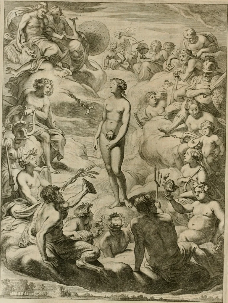 An illustration from Tableaux du temple des muses : tirez du cabinet de feu Mr. Fauereau, conseiller du roy en sa Cour des aydes, & grauez en tailles-douces par les meilleurs maistres de son temps, pour representer les vertus & les vices, sur les plus illustres fables de l'antiquité, 1655, leaf 69