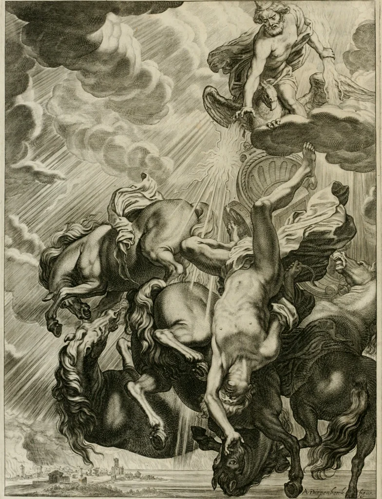 An illustration from Tableaux du temple des muses : tirez du cabinet de feu Mr. Fauereau, conseiller du roy en sa Cour des aydes, & grauez en tailles-douces par les meilleurs maistres de son temps, pour representer les vertus & les vices, sur les plus illustres fables de l'antiquité, 1655, leaf 99