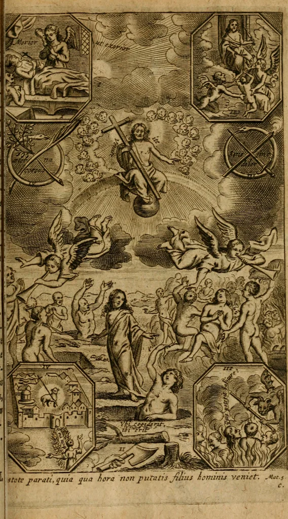 An illustration from Dux viae ad vitam puram, piam, perfectam, per exercitia spiritualia, meditationi simul et lectioni accommodatus : juxta normam sacrorum exercitiorum D. Ignatii de Loiola formatus, 1667, leaf 156