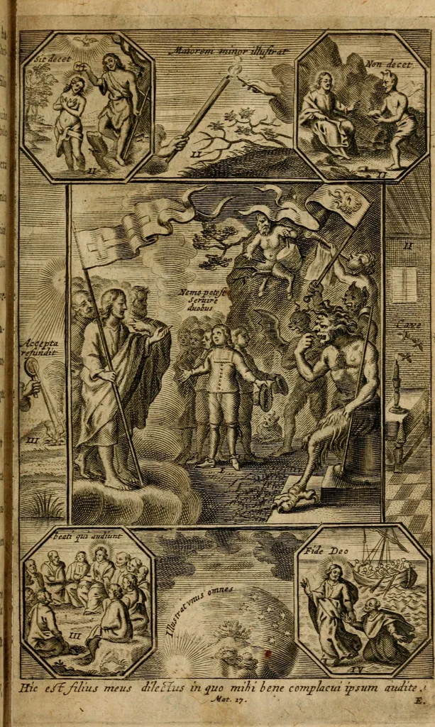 An illustration from Dux viae ad vitam puram, piam, perfectam, per exercitia spiritualia, meditationi simul et lectioni accommodatus : juxta normam sacrorum exercitiorum D. Ignatii de Loiola formatus, 1667, leaf 252