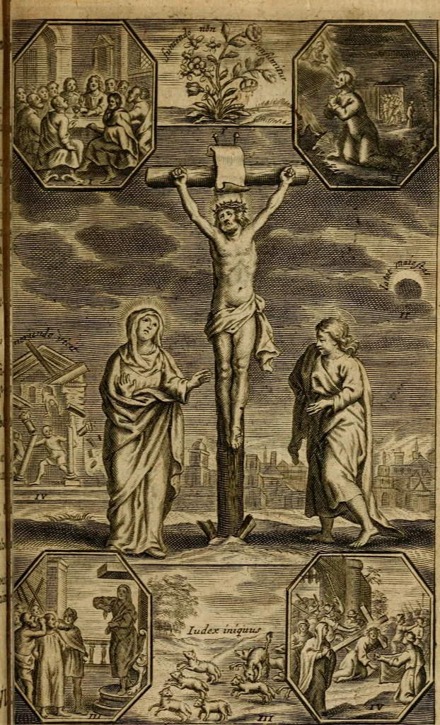 An illustration from Dux viae ad vitam puram, piam, perfectam, per exercitia spiritualia, meditationi simul et lectioni accommodatus : juxta normam sacrorum exercitiorum D. Ignatii de Loiola formatus, 1667, leaf 300