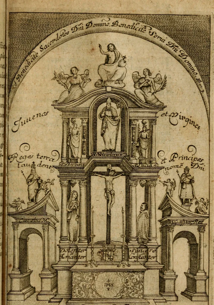An illustration from Dux viae ad vitam puram, piam, perfectam, per exercitia spiritualia, meditationi simul et lectioni accommodatus : juxta normam sacrorum exercitiorum D. Ignatii de Loiola formatus, 1667, leaf 460