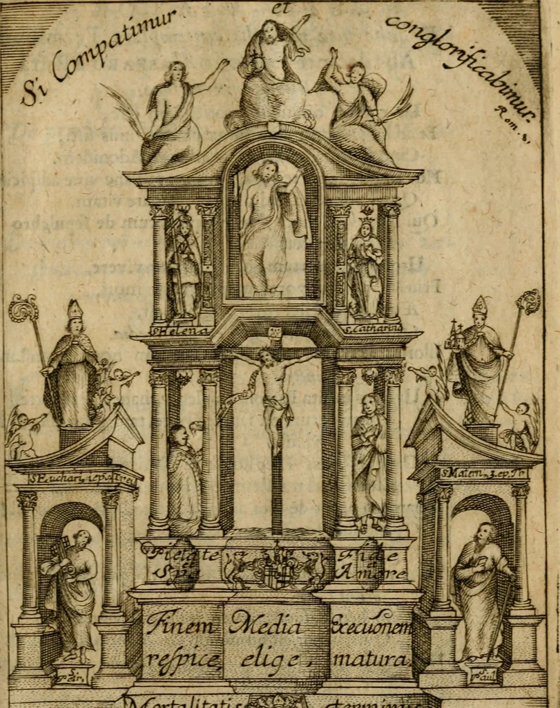 An illustration from Dux viae ad vitam puram, piam, perfectam, per exercitia spiritualia, meditationi simul et lectioni accommodatus : juxta normam sacrorum exercitiorum D. Ignatii de Loiola formatus, 1667, leaf 540