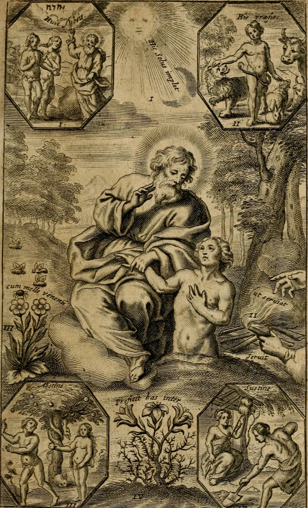 An illustration from Dux viae ad vitam puram, piam, perfectam, per exercitia spiritualia, meditationi simul et lectioni accommodatus : juxta normam sacrorum exercitiorum D. Ignatii de Loiola formatus, 1667, leaf 60
