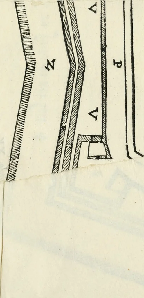 An illustration from Dvo libri di m. Giacomo Lanteri di Paratico da Brescia : del modo di fare le fortificationi de terra intorno alle città, & alle castella per fortificarle : et di fare cosi i forti in campagna per gli alloggiamenti de gli esserciti : come anco per andar sotto ad una terra, & di fare i ripari nella batterie, 1559, leaf 132