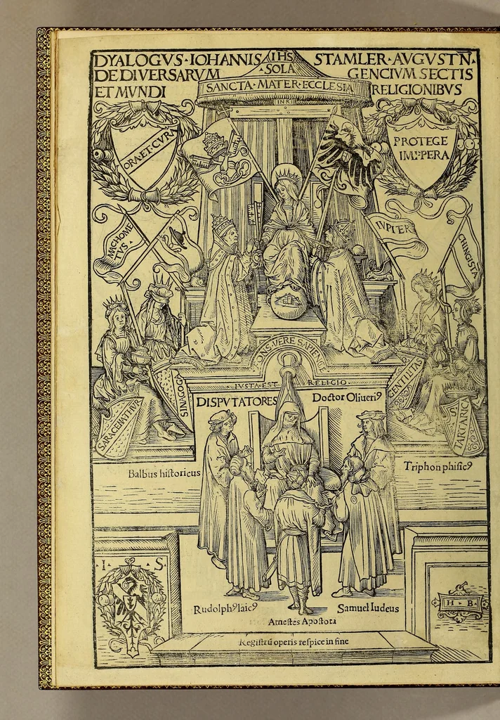 An illustration from Dyalogus. Iohannis Stamler. August[e]n. De diversarum gencium sectis et mundi religionibus. : Registru[m] operis respice in fine, 1508, leaf 10