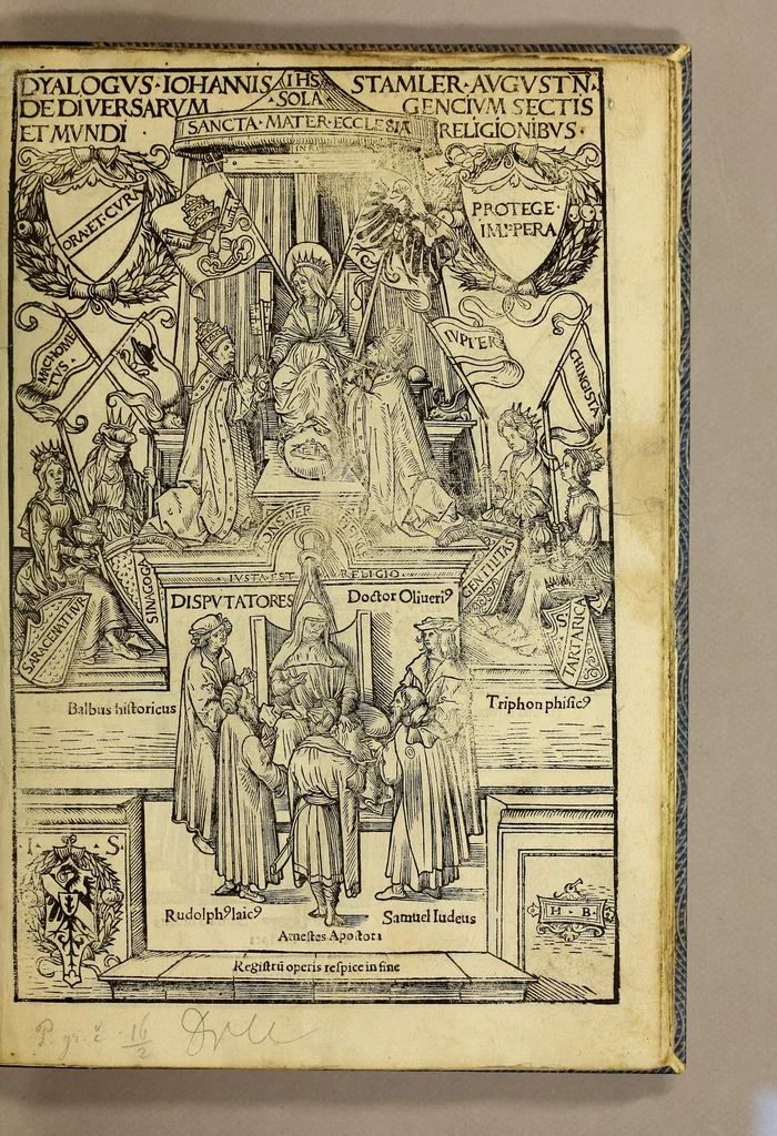 An illustration from Dyalogus. Iohannis Stamler. August[e]n. De diversarum gencium sectis et mundi religionibus. : Registru[m] operis respice in fine, 1508, leaf 7