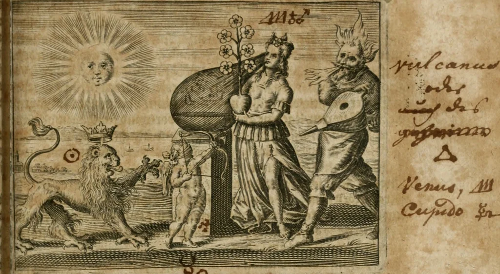 An illustration from Dyas chymica tripartita, das ist, Sechs herzliche deutsche philosophische Tractätlein : deren II. von an jtzo noch im Leben, II. von mitlern Alters, und II. von ältern Philosophis beschrieben Worden : nunmehr aber allen Filiis doctrinae zu Nutz an Tag geben, und mit schönen Figuren gezieret, 1625, leaf 102