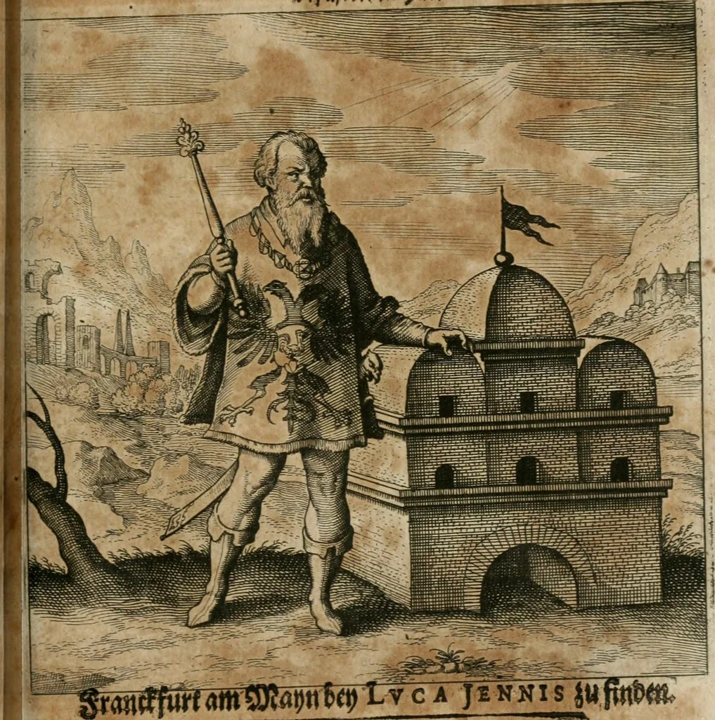 An illustration from Dyas chymica tripartita, das ist, Sechs herzliche deutsche philosophische Tractätlein : deren II. von an jtzo noch im Leben, II. von mitlern Alters, und II. von ältern Philosophis beschrieben Worden : nunmehr aber allen Filiis doctrinae zu Nutz an Tag geben, und mit schönen Figuren gezieret, 1625, leaf 174