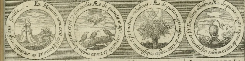 An illustration from Dyas chymica tripartita, das ist, Sechs herzliche deutsche philosophische Tractätlein : deren II. von an jtzo noch im Leben, II. von mitlern Alters, und II. von ältern Philosophis beschrieben Worden : nunmehr aber allen Filiis doctrinae zu Nutz an Tag geben, und mit schönen Figuren gezieret, 1625, leaf 258
