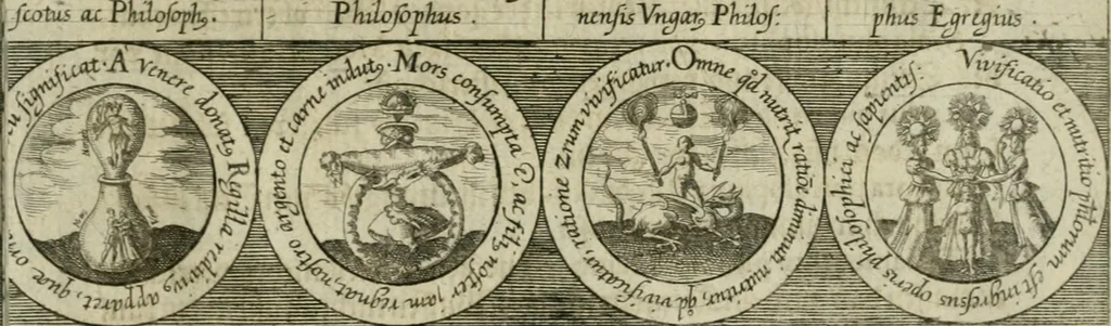 An illustration from Dyas chymica tripartita, das ist, Sechs herzliche deutsche philosophische Tractätlein : deren II. von an jtzo noch im Leben, II. von mitlern Alters, und II. von ältern Philosophis beschrieben Worden : nunmehr aber allen Filiis doctrinae zu Nutz an Tag geben, und mit schönen Figuren gezieret, 1625, leaf 264