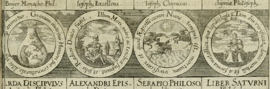 An illustration from Dyas chymica tripartita, das ist, Sechs herzliche deutsche philosophische Tractätlein : deren II. von an jtzo noch im Leben, II. von mitlern Alters, und II. von ältern Philosophis beschrieben Worden : nunmehr aber allen Filiis doctrinae zu Nutz an Tag geben, und mit schönen Figuren gezieret, 1625, leaf 264