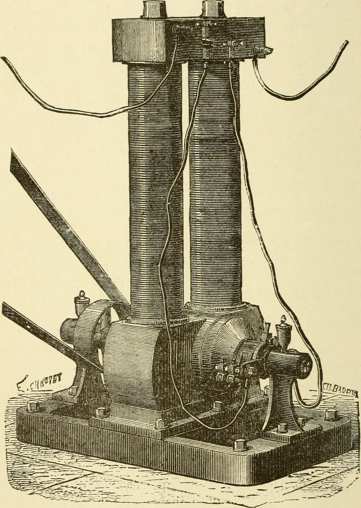 An illustration from Dynamo-electricity: its generation, application, transmission, storage and measurement, 1884, leaf 147