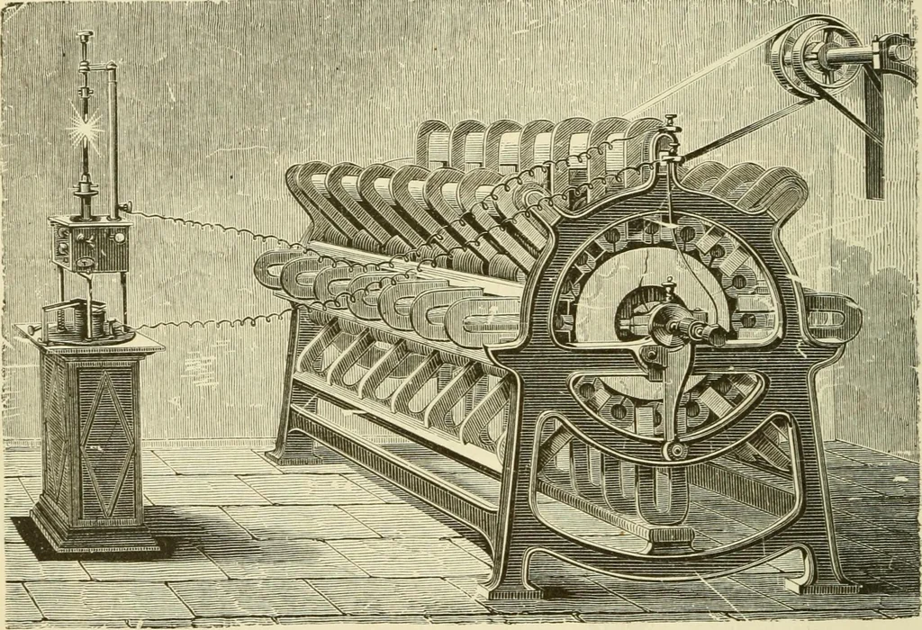 An illustration from Dynamo-electricity: its generation, application, transmission, storage and measurement, 1884, leaf 565