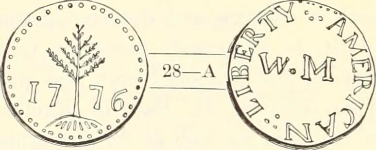 An illustration from The early coins of America and the laws governing their issue : comprising also descriptions of the Washington pieces, the Anglo-American tokens, many pieces of unknown origin, of the seventeenth and eighteenth centuries, and the first patterns of the United States Mint, 1875, leaf 190