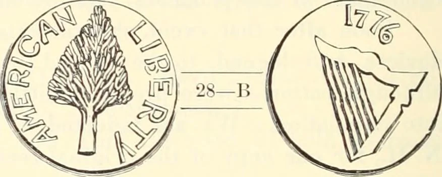An illustration from The early coins of America and the laws governing their issue : comprising also descriptions of the Washington pieces, the Anglo-American tokens, many pieces of unknown origin, of the seventeenth and eighteenth centuries, and the first patterns of the United States Mint, 1875, leaf 190