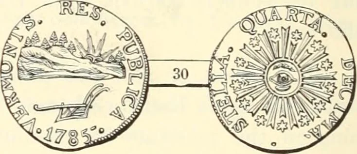 An illustration from The early coins of America and the laws governing their issue : comprising also descriptions of the Washington pieces, the Anglo-American tokens, many pieces of unknown origin, of the seventeenth and eighteenth centuries, and the first patterns of the United States Mint, 1875, leaf 194
