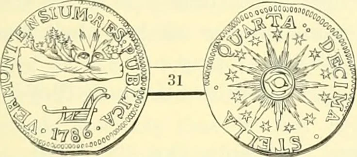 An illustration from The early coins of America and the laws governing their issue : comprising also descriptions of the Washington pieces, the Anglo-American tokens, many pieces of unknown origin, of the seventeenth and eighteenth centuries, and the first patterns of the United States Mint, 1875, leaf 195