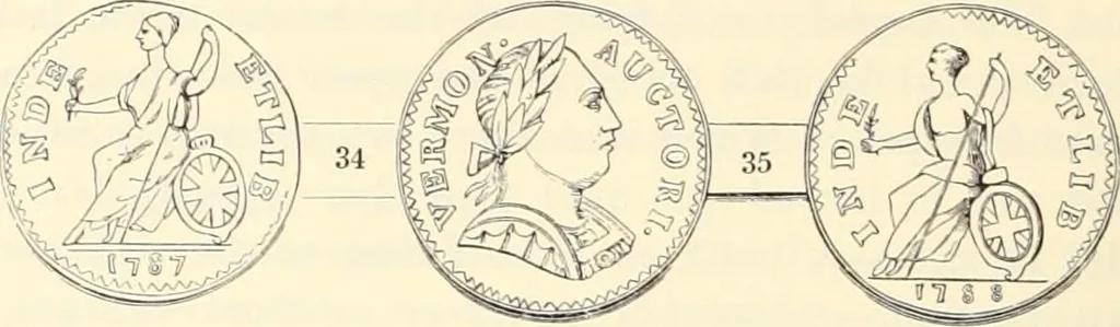 An illustration from The early coins of America and the laws governing their issue : comprising also descriptions of the Washington pieces, the Anglo-American tokens, many pieces of unknown origin, of the seventeenth and eighteenth centuries, and the first patterns of the United States Mint, 1875, leaf 200