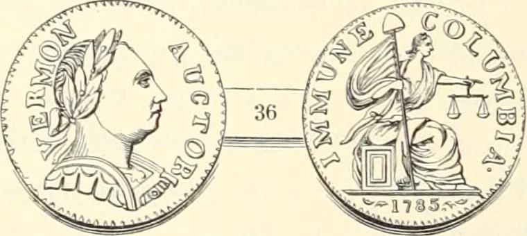 An illustration from The early coins of America and the laws governing their issue : comprising also descriptions of the Washington pieces, the Anglo-American tokens, many pieces of unknown origin, of the seventeenth and eighteenth centuries, and the first patterns of the United States Mint, 1875, leaf 200