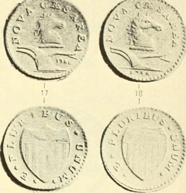 An illustration from The early coins of America and the laws governing their issue : comprising also descriptions of the Washington pieces, the Anglo-American tokens, many pieces of unknown origin, of the seventeenth and eighteenth centuries, and the first patterns of the United States Mint, 1875, leaf 267