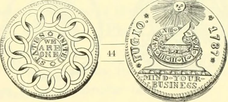An illustration from The early coins of America and the laws governing their issue : comprising also descriptions of the Washington pieces, the Anglo-American tokens, many pieces of unknown origin, of the seventeenth and eighteenth centuries, and the first patterns of the United States Mint, 1875, leaf 319
