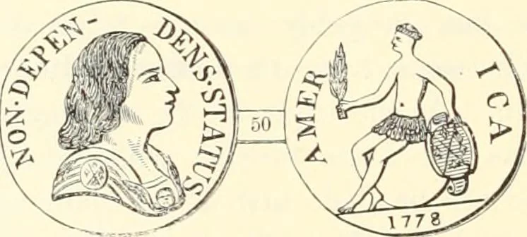 An illustration from The early coins of America and the laws governing their issue : comprising also descriptions of the Washington pieces, the Anglo-American tokens, many pieces of unknown origin, of the seventeenth and eighteenth centuries, and the first patterns of the United States Mint, 1875, leaf 326