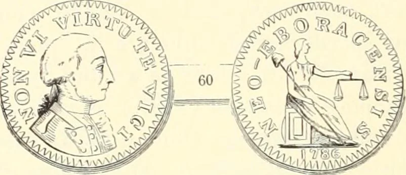 An illustration from The early coins of America and the laws governing their issue : comprising also descriptions of the Washington pieces, the Anglo-American tokens, many pieces of unknown origin, of the seventeenth and eighteenth centuries, and the first patterns of the United States Mint, 1875, leaf 340