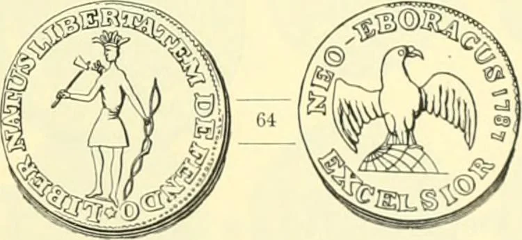 An illustration from The early coins of America and the laws governing their issue : comprising also descriptions of the Washington pieces, the Anglo-American tokens, many pieces of unknown origin, of the seventeenth and eighteenth centuries, and the first patterns of the United States Mint, 1875, leaf 341
