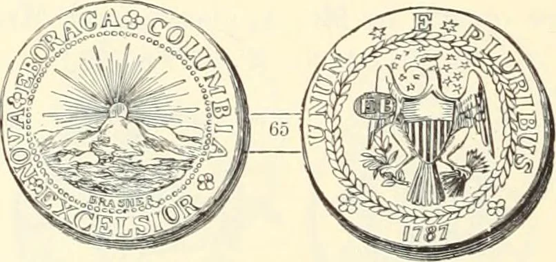 An illustration from The early coins of America and the laws governing their issue : comprising also descriptions of the Washington pieces, the Anglo-American tokens, many pieces of unknown origin, of the seventeenth and eighteenth centuries, and the first patterns of the United States Mint, 1875, leaf 342