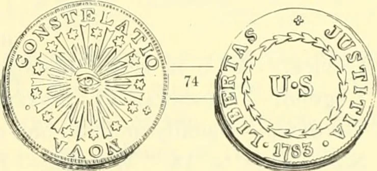 An illustration from The early coins of America and the laws governing their issue : comprising also descriptions of the Washington pieces, the Anglo-American tokens, many pieces of unknown origin, of the seventeenth and eighteenth centuries, and the first patterns of the United States Mint, 1875, leaf 353