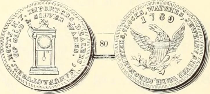 An illustration from The early coins of America and the laws governing their issue : comprising also descriptions of the Washington pieces, the Anglo-American tokens, many pieces of unknown origin, of the seventeenth and eighteenth centuries, and the first patterns of the United States Mint, 1875, leaf 356