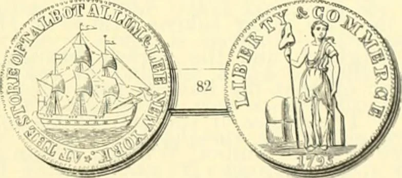 An illustration from The early coins of America and the laws governing their issue : comprising also descriptions of the Washington pieces, the Anglo-American tokens, many pieces of unknown origin, of the seventeenth and eighteenth centuries, and the first patterns of the United States Mint, 1875, leaf 357