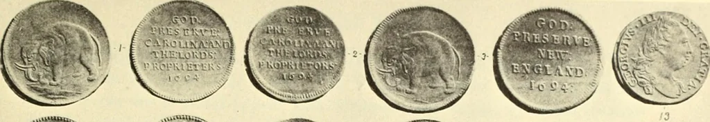 An illustration from The early coins of America and the laws governing their issue : comprising also descriptions of the Washington pieces, the Anglo-American tokens, many pieces of unknown origin, of the seventeenth and eighteenth centuries, and the first patterns of the United States Mint, 1875, leaf 361