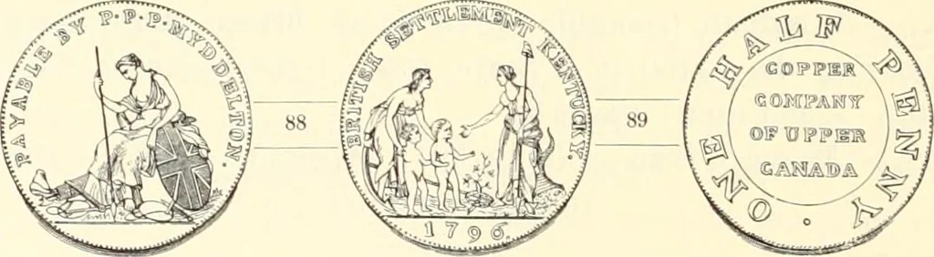 An illustration from The early coins of America and the laws governing their issue : comprising also descriptions of the Washington pieces, the Anglo-American tokens, many pieces of unknown origin, of the seventeenth and eighteenth centuries, and the first patterns of the United States Mint, 1875, leaf 368