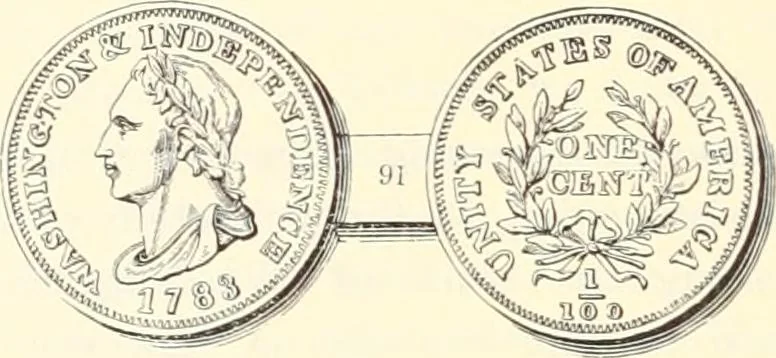 An illustration from The early coins of America and the laws governing their issue : comprising also descriptions of the Washington pieces, the Anglo-American tokens, many pieces of unknown origin, of the seventeenth and eighteenth centuries, and the first patterns of the United States Mint, 1875, leaf 374