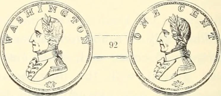 An illustration from The early coins of America and the laws governing their issue : comprising also descriptions of the Washington pieces, the Anglo-American tokens, many pieces of unknown origin, of the seventeenth and eighteenth centuries, and the first patterns of the United States Mint, 1875, leaf 374