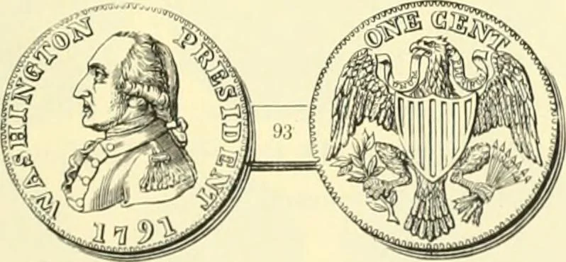 An illustration from The early coins of America and the laws governing their issue : comprising also descriptions of the Washington pieces, the Anglo-American tokens, many pieces of unknown origin, of the seventeenth and eighteenth centuries, and the first patterns of the United States Mint, 1875, leaf 377