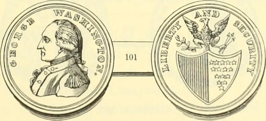 An illustration from The early coins of America and the laws governing their issue : comprising also descriptions of the Washington pieces, the Anglo-American tokens, many pieces of unknown origin, of the seventeenth and eighteenth centuries, and the first patterns of the United States Mint, 1875, leaf 385