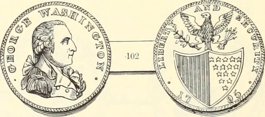 An illustration from The early coins of America and the laws governing their issue : comprising also descriptions of the Washington pieces, the Anglo-American tokens, many pieces of unknown origin, of the seventeenth and eighteenth centuries, and the first patterns of the United States Mint, 1875, leaf 386