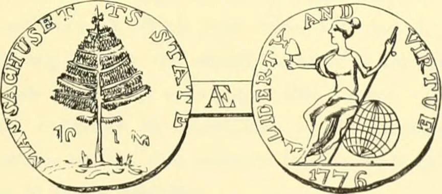 An illustration from The early coins of America and the laws governing their issue : comprising also descriptions of the Washington pieces, the Anglo-American tokens, many pieces of unknown origin, of the seventeenth and eighteenth centuries, and the first patterns of the United States Mint, 1875, leaf 5