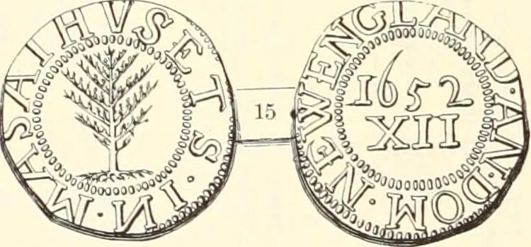 An illustration from The early coins of America and the laws governing their issue : comprising also descriptions of the Washington pieces, the Anglo-American tokens, many pieces of unknown origin, of the seventeenth and eighteenth centuries, and the first patterns of the United States Mint, 1875, leaf 66