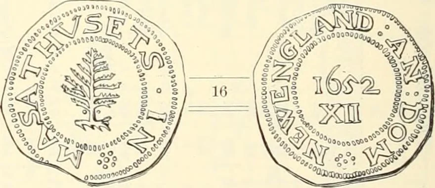 An illustration from The early coins of America and the laws governing their issue : comprising also descriptions of the Washington pieces, the Anglo-American tokens, many pieces of unknown origin, of the seventeenth and eighteenth centuries, and the first patterns of the United States Mint, 1875, leaf 66